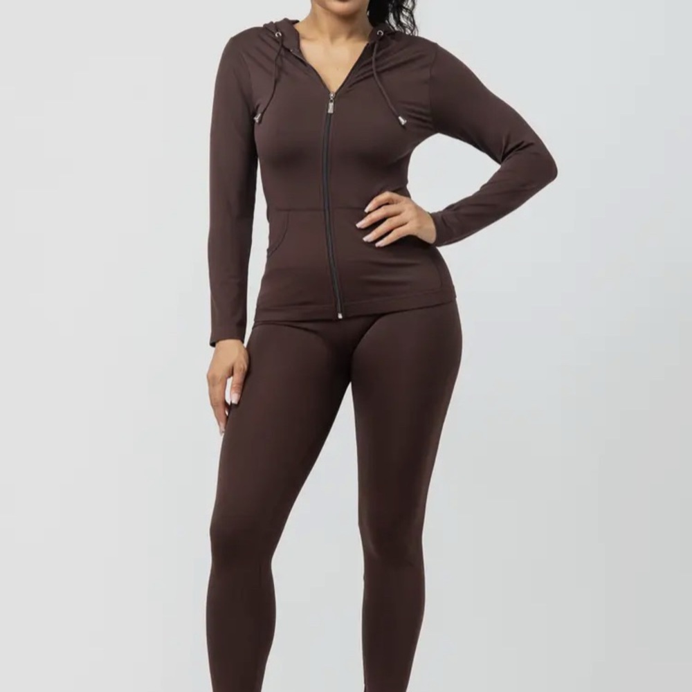Seamless zip up hoodie jacket and legging set